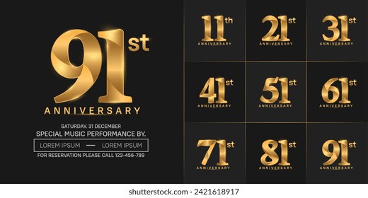 vector de logotipo de aniversario, color dorado para celebración de día especial