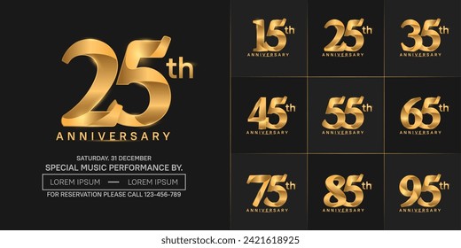 vector de logotipo de aniversario, color dorado para celebración de día especial