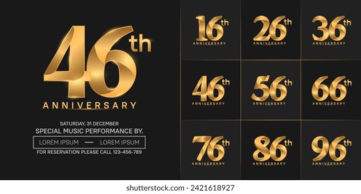 vector de logotipo de aniversario, color dorado para celebración de día especial