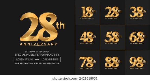 anniversary logotype set vector, golden color for special day celebration