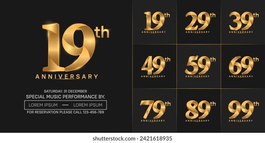 vector de logotipo de aniversario, color dorado para celebración de día especial