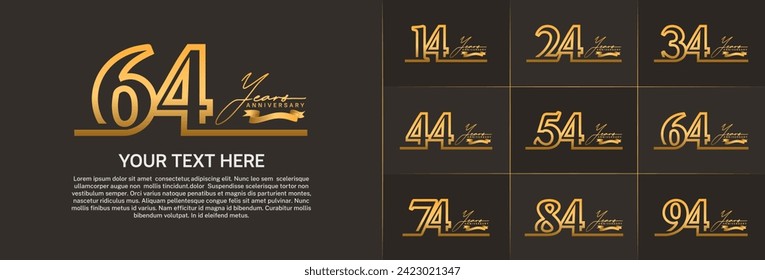vector de lotipo de aniversario, color de línea dorada para celebración de día especial