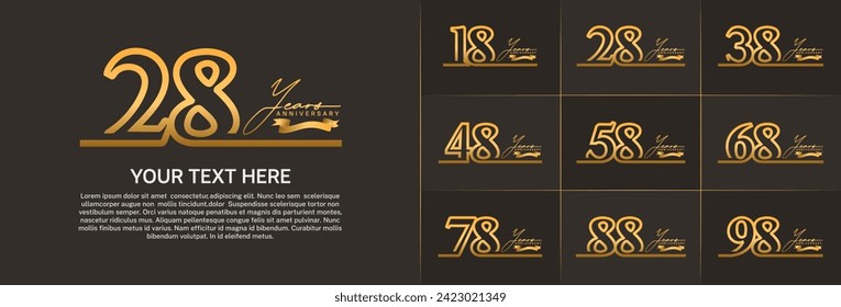 anniversary logotype set vector, golden line color for special day celebration