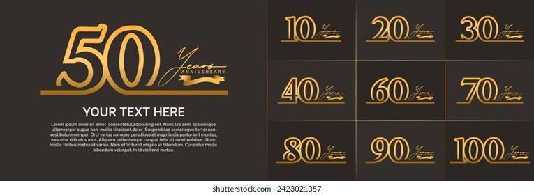 Jubiläumslogotype-Set-Vektorgrafik, goldene Linienfarbe für besondere Tagesfeier
