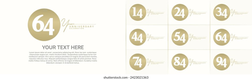 anniversary logotype set vector, golden color circle for special day celebration