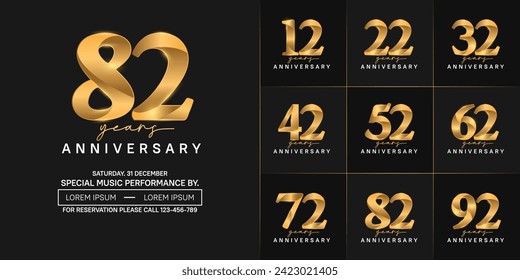 vector de logotipo de aniversario, color dorado para celebración de día especial