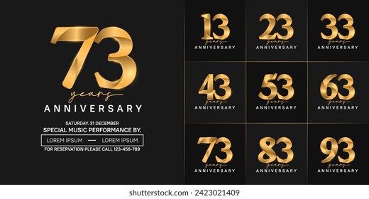 anniversary logotype set vector, golden color for special day celebration
