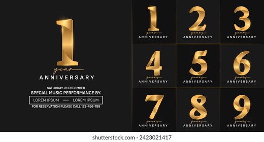 anniversary logotype set vector, golden color for special day celebration