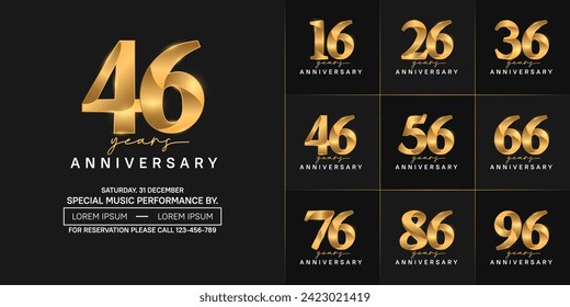 anniversary logotype set vector, golden color for special day celebration