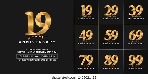 vector de logotipo de aniversario, color dorado para celebración de día especial