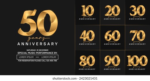 anniversary logotype set vector, golden color for special day celebration