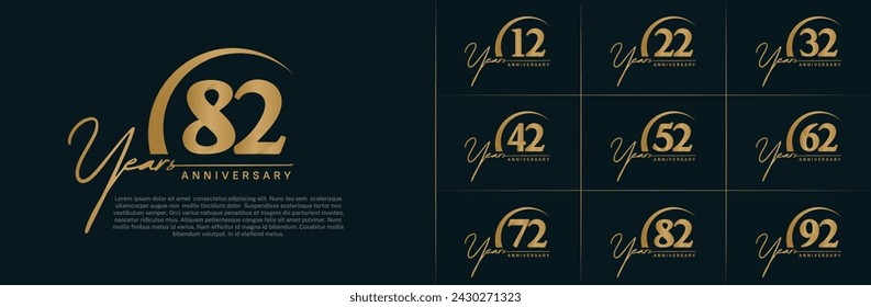 anniversary logotype set vector, golden color with swoosh for special day celebration