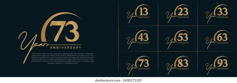 anniversary logotype set vector, golden color with swoosh for special day celebration