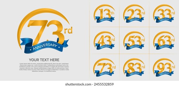 anniversary logotype set vector, golden color with blue ribbon for special day celebration