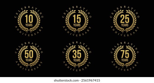 anniversary logotype set vector, golden color with circle for special day celebration