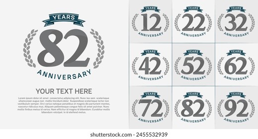 anniversary logotype set vector, gray color and blue ribbon for special day celebration