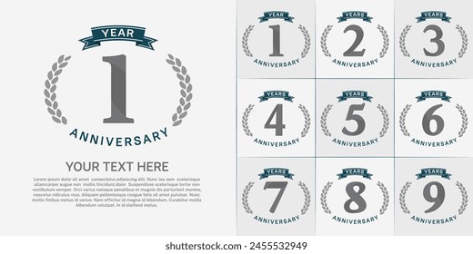anniversary logotype set vector, gray color and blue ribbon for special day celebration