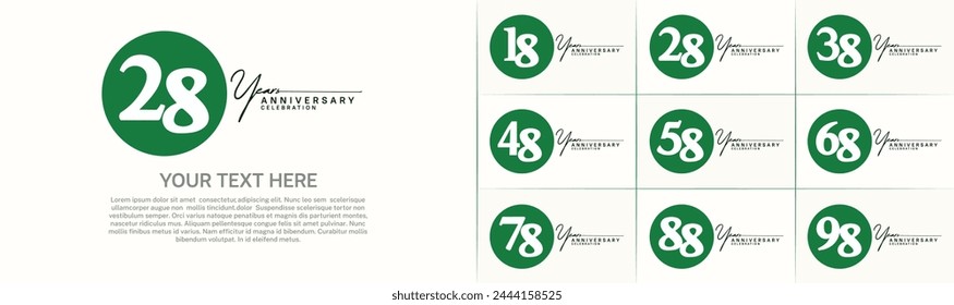 anniversary logotype set vector, green color circle for special day celebration