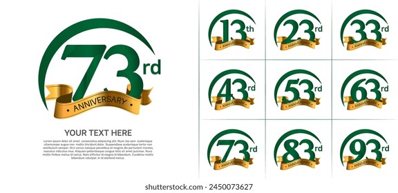 anniversary logotype set vector, green color with golden ribbon for special day celebration