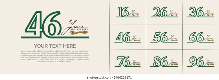 anniversary logotype set vector, green line color for special day celebration