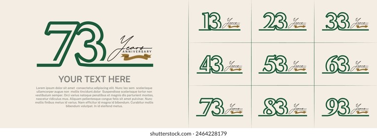 anniversary logotype set vector, green line color for special day celebration