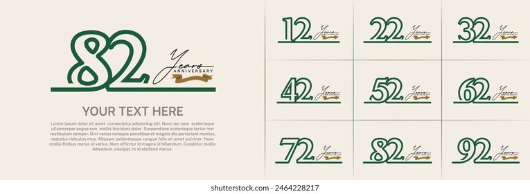 anniversary logotype set vector, green line color for special day celebration