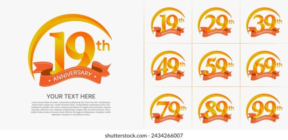 anniversary logotype set vector, orange color with ribbon for special day celebration