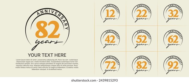 Jubiläums-Logo-Satz-Vektor, orange Farbe mit schwarzem Kreis für besondere Feiertage