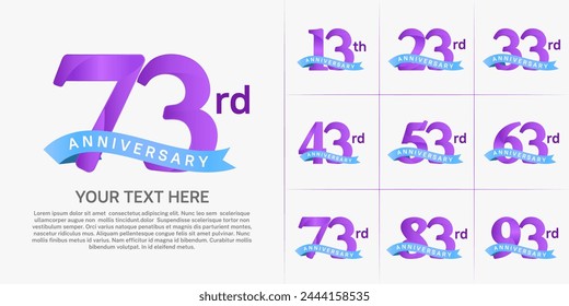 anniversary logotype set vector, purple color and blue ribbon for special day celebration