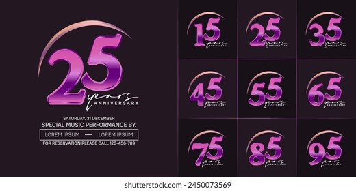 anniversary logotype set vector, purple color with swoosh for special day celebration