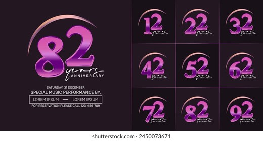 anniversary logotype set vector, purple color with swoosh for special day celebration