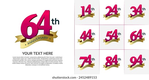 anniversary logotype set vector, purple color and gold ribbon for special day celebration