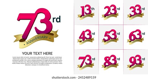 anniversary logotype set vector, purple color and gold ribbon for special day celebration