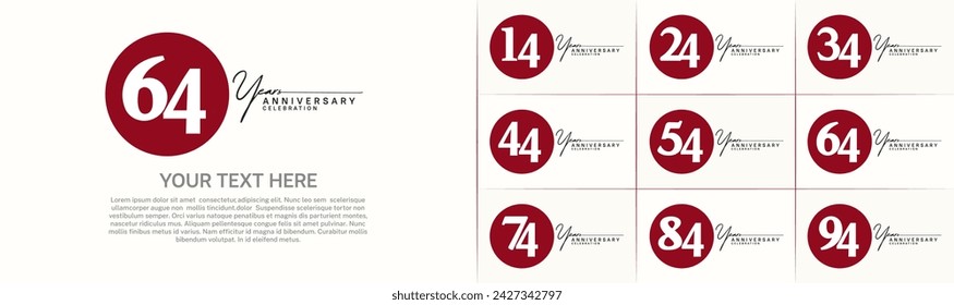 anniversary logotype set vector, red color circle for special day celebration