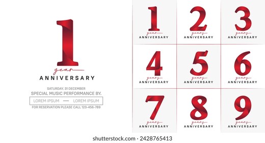 anniversary logotype set vector, red and black color for special day celebration