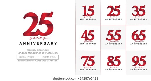 anniversary logotype set vector, red and black color for special day celebration
