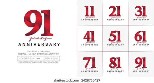 anniversary logotype set vector, red and black color for special day celebration