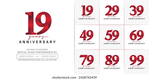 anniversary logotype set vector, red and black color for special day celebration