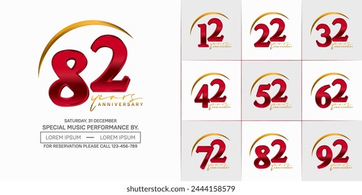 anniversary logotype set vector, red and golden color with swoosh for special day celebration