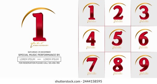 anniversary logotype set vector, red and golden color with swoosh for special day celebration