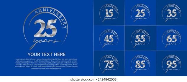 anniversary logotype set vector, silver color with circle for special day celebration
