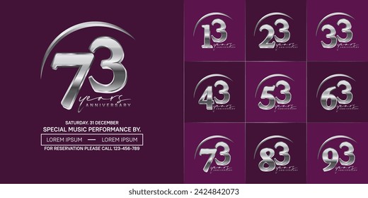 anniversary logotype set vector, silver color with swoosh for special day celebration