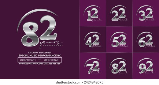 anniversary logotype set vector, silver color with swoosh for special day celebration