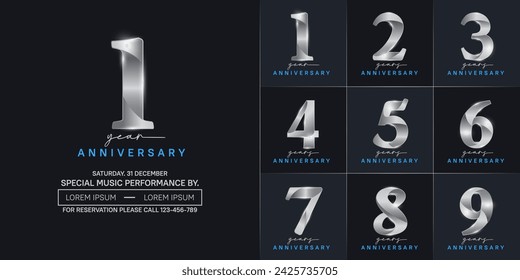 anniversary logotype set vector, silver and blue color for special day celebration