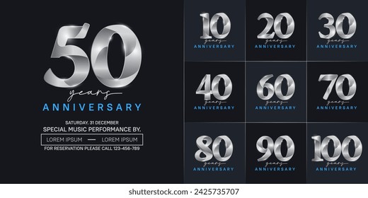 anniversary logotype set vector, silver and blue color for special day celebration