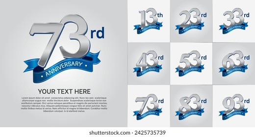 anniversary logotype set vector, silver color and blue ribbon for special day celebration