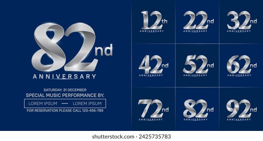 anniversary logotype set vector, silver color for special day celebration
