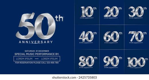 anniversary logotype set vector, silver color for special day celebration
