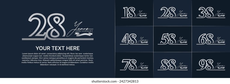 anniversary logotype set vector, silver line color for special day celebration