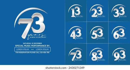 anniversary logotype set vector, silver color with swoosh for special day celebration